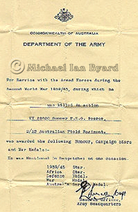 Medals letter to next of kin
